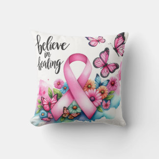 Glaube an Heilung – Rosa Band & Schmetterlinge Kis Kissen