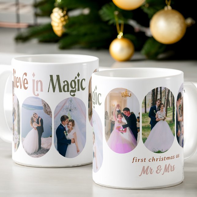 Glaube an Magic 6 Rounded Lozenge Foto neu verheir Kaffeetasse (Believe in Magic First Christmas Married from my Rounded Lozenge Photo Collage collection)
