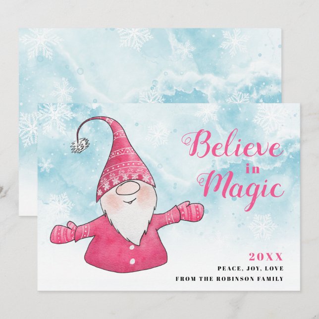 Glaube an Magic Pink Gnome Snowy Blue Weihnachten (Vorne/Hinten)