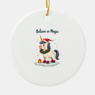 Glaube an Magie Festliches Einhorn mit Weihnacht Keramik Ornament
