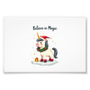 Glaube an Magie Festliches Einhorn mit Weihnachts Fotodruck