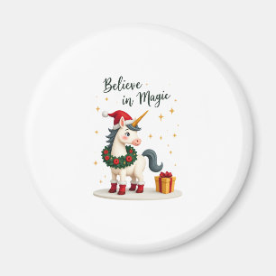 Glaube an Magie Festliches Einhorn mit Weihnachts Magnet
