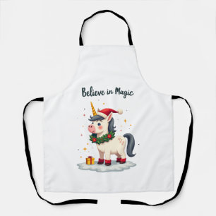Glaube an Magie Festliches Einhorn mit Weihnachts Schürze