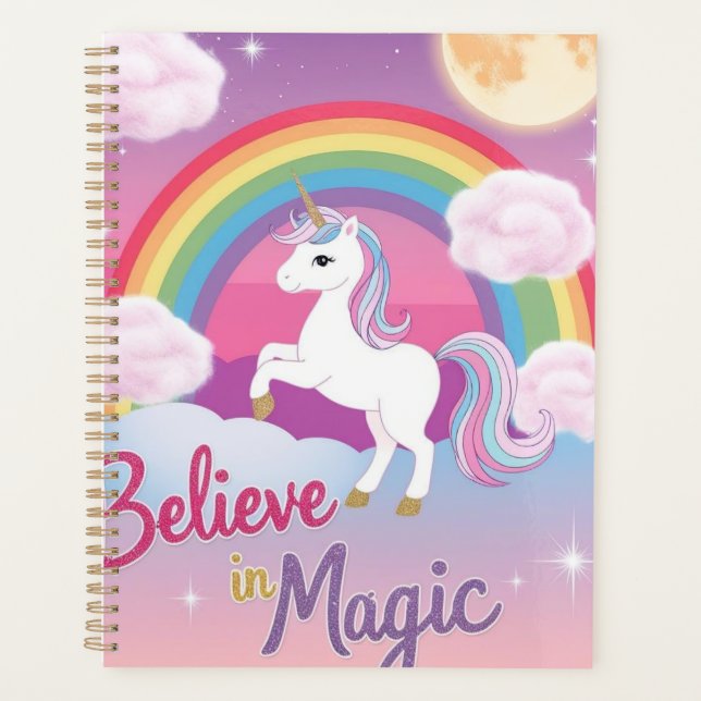 Glaube an Magie mit Einhorn und Regenbogen Planer (Vorderseite)