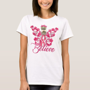 Glaube an rosa Ribbon Engel & Blume Brustkrebs T-Shirt