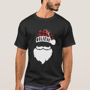 Glaube an Santa Christmas Hat Buffalo Kariert Whit T-Shirt