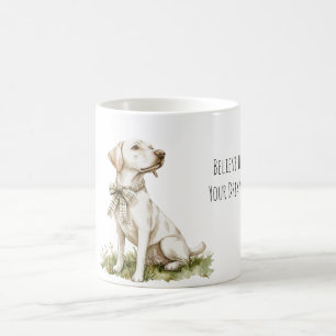 Glaube an Träume Hund grüne Streifen Schleife Kaffeetasse
