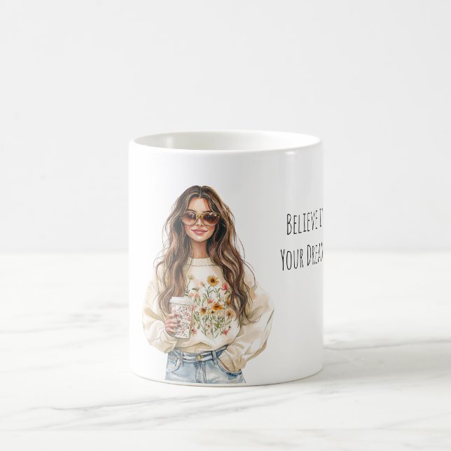 Glaube an Träume Mädchen Braunes Haar Tasse (Mittel)