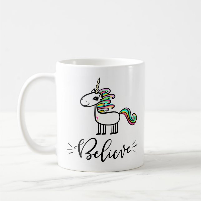 Glaube an Unicorns, handschriftlich Kaffeetasse (Links)