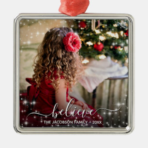 Glaube an Weihnachten. Foto & White Stars Urlaub Ornament Aus Metall