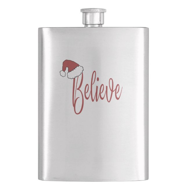 Glaube an Weihnachten mit roter Weihnachtsmannmütz Flachmann (Vorderseite)