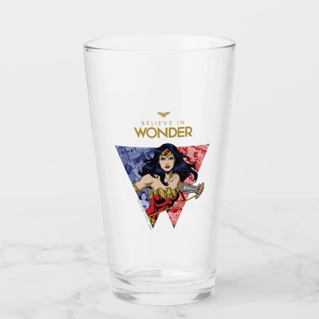 "Glaube an Wonder" Wonder Woman Lasso Comic Logo Glas (Vorderseite)