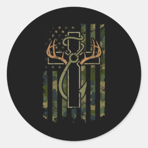 Glaube Angeln Jagd Camo Us Flagge Kreuz Mit Haken Runder Aufkleber