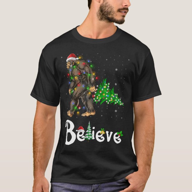 Glaube Bigfoot Sasquatch Weihnachtsmannmütze Weihn T-Shirt (Vorderseite)