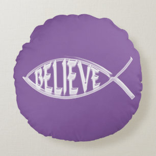 Glaube den Fischlavender Rundes Kissen
