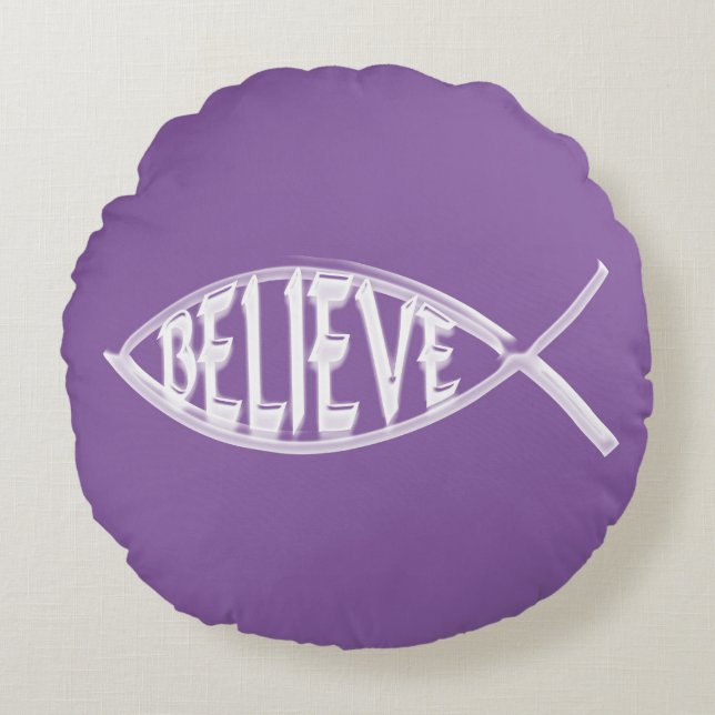 Glaube den Fischlavender Rundes Kissen (Vorderseite)