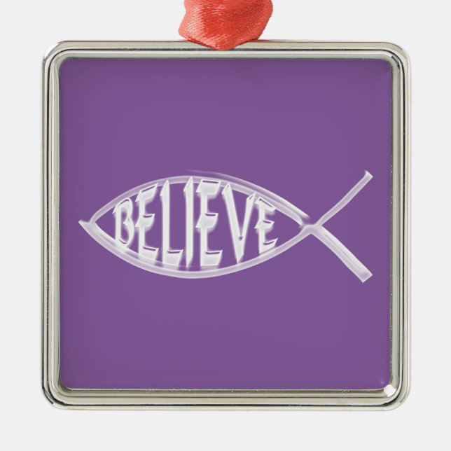 Glaube den Fischlavender Silbernes Ornament (Vorne)