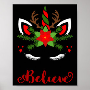 Glaube Einhorn Rentier Gesicht Niedlich Weihnachte Poster