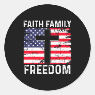 Glaube Familie Dom - Christliche Vintage-USA-Flagg Runder Aufkleber