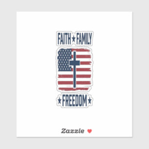 Glaube Familie Freiheit Patriotisches Kreuz USA-Fl Aufkleber