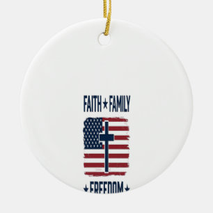 Glaube Familie Freiheit Patriotisches Kreuz USA-Fl Keramik Ornament