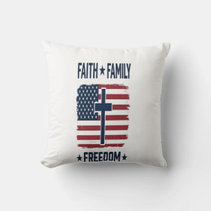 Glaube Familie Freiheit Patriotisches Kreuz USA-Fl Kissen