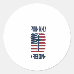 Glaube Familie Freiheit Patriotisches Kreuz USA-Fl Runder Aufkleber