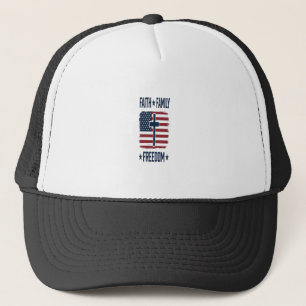 Glaube Familie Freiheit Patriotisches Kreuz USA-Fl Truckerkappe