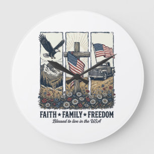 Glaube Familie Freiheit Vintage Patriotischer Adle Große Wanduhr