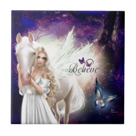 Glaube Fantasy Fairy Angel mit dem Weißen Pferd Fliese