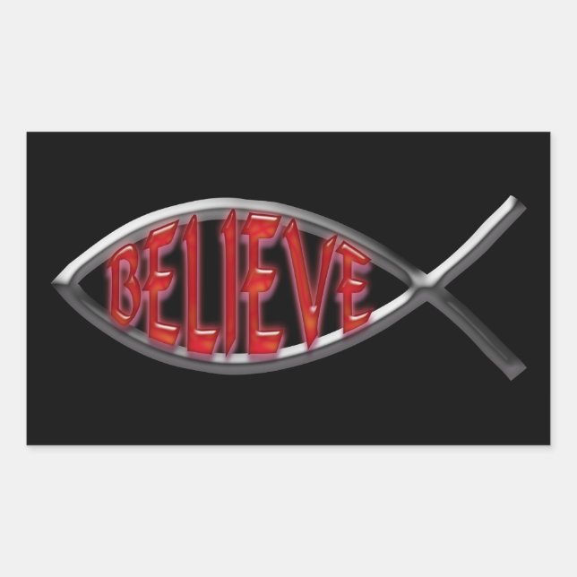 Glaube Fisch - Rot Rechteckiger Aufkleber (Vorderseite)