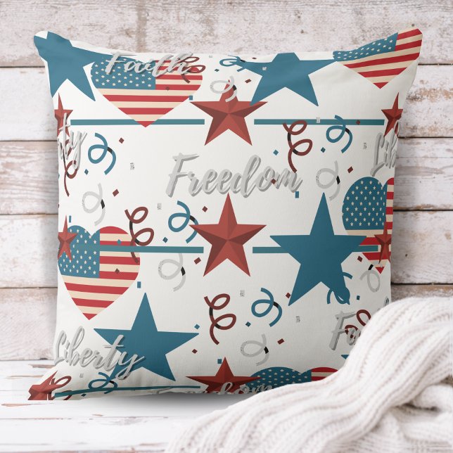 Glaube, Freiheit und Freiheit Retro Patriotic Kissen (Faith, Freedom and Liberty Retro Patriotic Throw Pillow)