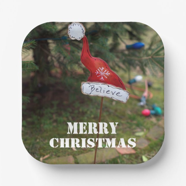 Glaube frohe Weihnachtsmannshut Pappteller (Vorderseite)