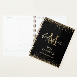 Glaube Gold Glitzer 2024 Monogramm Name Schwarz Planer