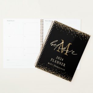 Glaube Gold Glitzer 2024 Monogramm Name Schwarz Planer