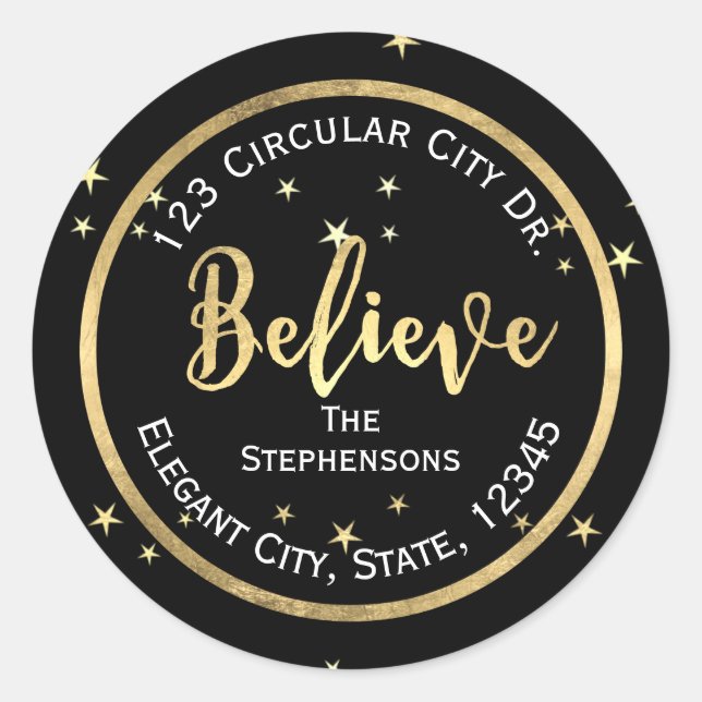 Glaube Gold Stars Weihnachtsrückgabe-Adressetikett Runder Aufkleber (Vorderseite)