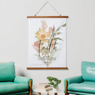 Glaube - Hebräer 11:1 Orange floral Wandteppich Mit Holzrahmen