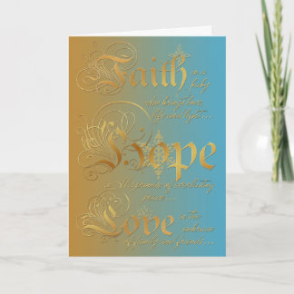 Glaube, Hoffnung, Liebe Blau und Gold Weihnachtska Feiertagskarte