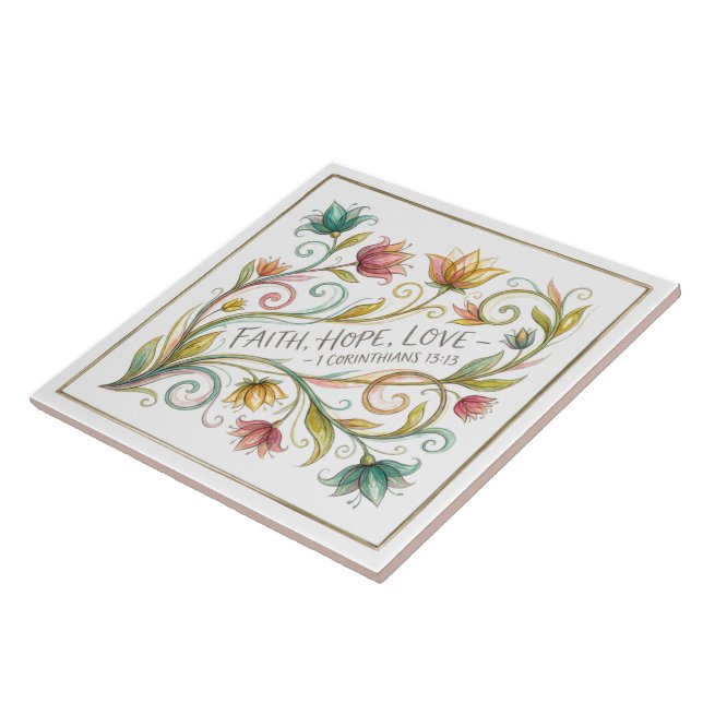 Glaube Hoffnung Liebe floral Fliese (Seite)