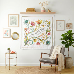 Glaube Hoffnung Liebe floral Wandteppich
