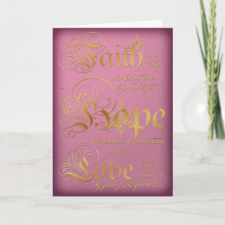 Glaube, Hoffnung, Liebe Rosa und Gold Weihnachtska Feiertagskarte