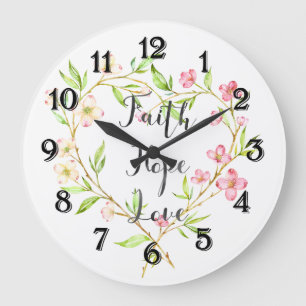Glaube Hoffnung Liebe Rosa Wasserfarbe Florales He Große Wanduhr