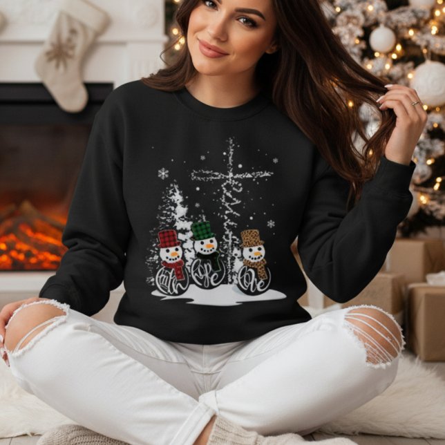 Glaube Hoffnung Liebe Schneemänner Weihnachten Sweatshirt (Spread faith, hope & love this Christmas with this cozy snowmen Christian holiday sweatshirt!)