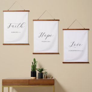 Glaube Hoffnung Liebe Set aus 3 Wandkunst-Teppiche Wandteppich Mit Holzrahmen