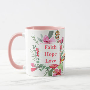 Glaube Hoffnung Liebe Wasserfarben Blumen Monogram Tasse