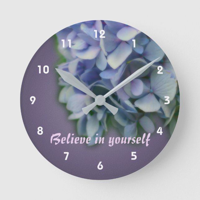 Glaube Hydrangea Inspirational Runde Wanduhr (Vorderseite)