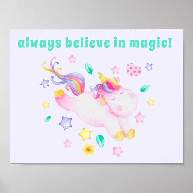 Glaube immer an Magie! Niedlich Kids Unicorn Poste Poster (Vorne)