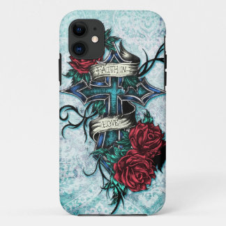 Glaube in den Liebe-Rosen und Querkunst auf blauer Case-Mate iPhone Hülle