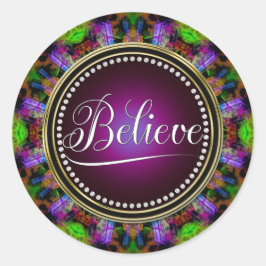 Glaube : Inspiriert : Green Lila Mandala Circle Runder Aufkleber