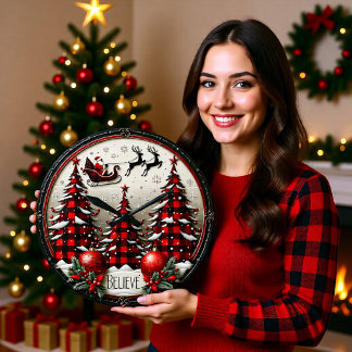 Glaube Kariert Schlitten Weihnachten Große Wanduhr